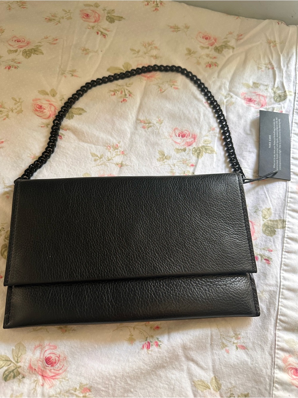 (NWT) Rebecca Minkoff Lou Black Leather Clutch with Chain Strap